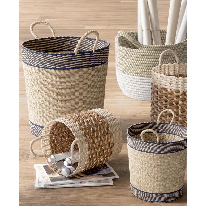 Coastal Wicker Basket With Handles - Set of 3