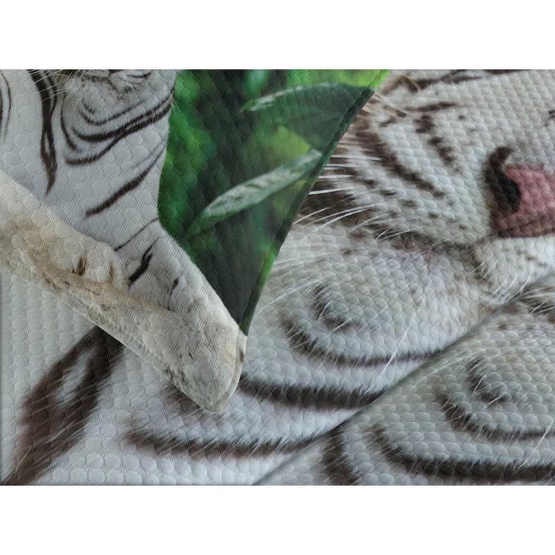 Ambesonne Ambesonne Tiger Bedspread Set Albino Bengal Cat on Rock Fern Green White