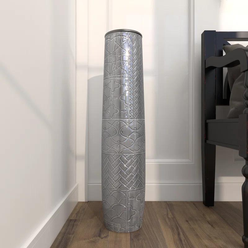 Bungalow Rose Ceramic Slim Engraved Patterned Decorative Gray Vase