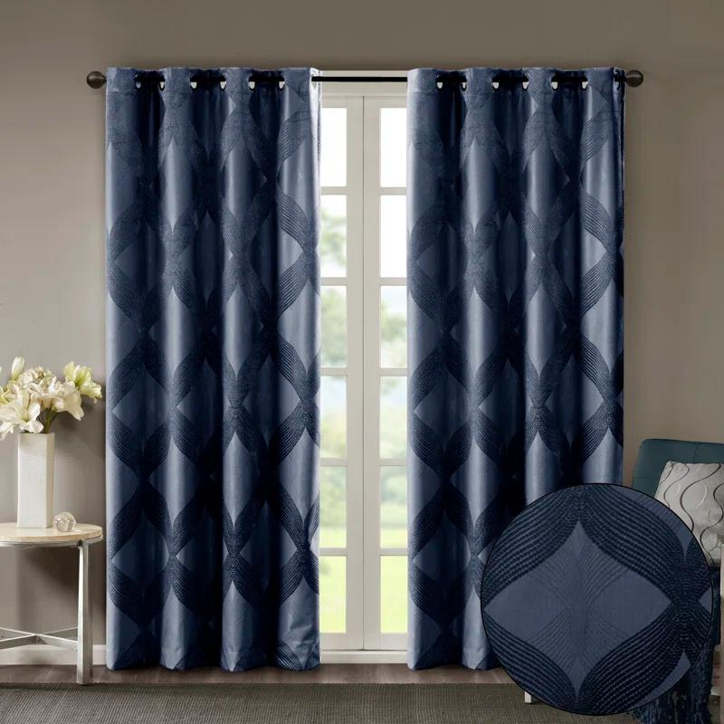 Madison Park Bentley Ogee Knitted Jacquard Geometric Total Blackout Single Curtain Panel