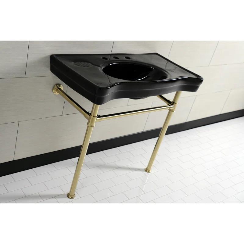 Kingston Brass Imperial 36-Inch Ceramic Console Sink Basin with Stainless Steel Legs (8-Inch, 3-Hole)