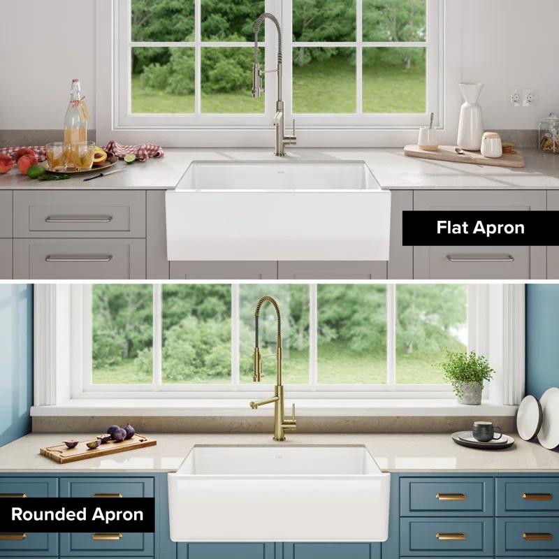 KRAUS Turino™ Reversible 33-inch L Fireclay Farmhouse Flat Apron Front Single Bowl Kitchen Sink with Bottom Grid