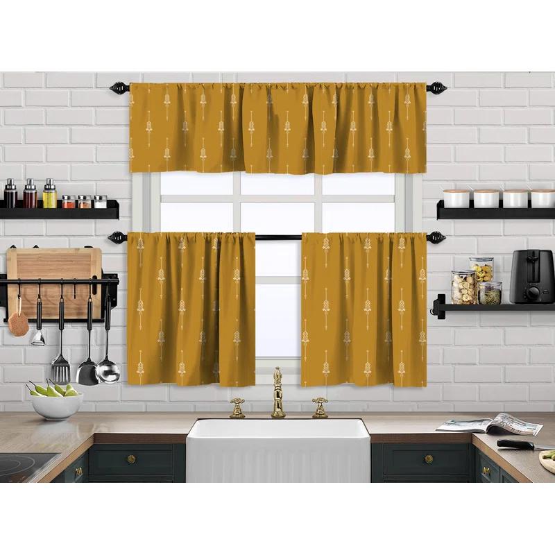 Lilijan Home & Curtain Boho Design Kitchen Valance, 2 Tiers Curtain, African Mud, Window Valance Treatments, Cafe Curtains
