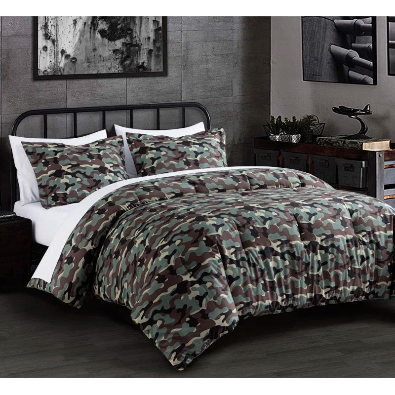 OLO Camouflage Printed Microfiber Reversible 3 Piece Comforter Set