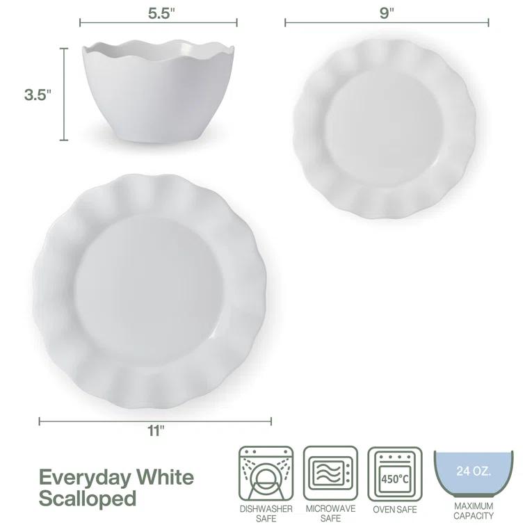 Fitz and Floyd Everyday White Scallop 12-Pc Dinnerware Set, Service For 4