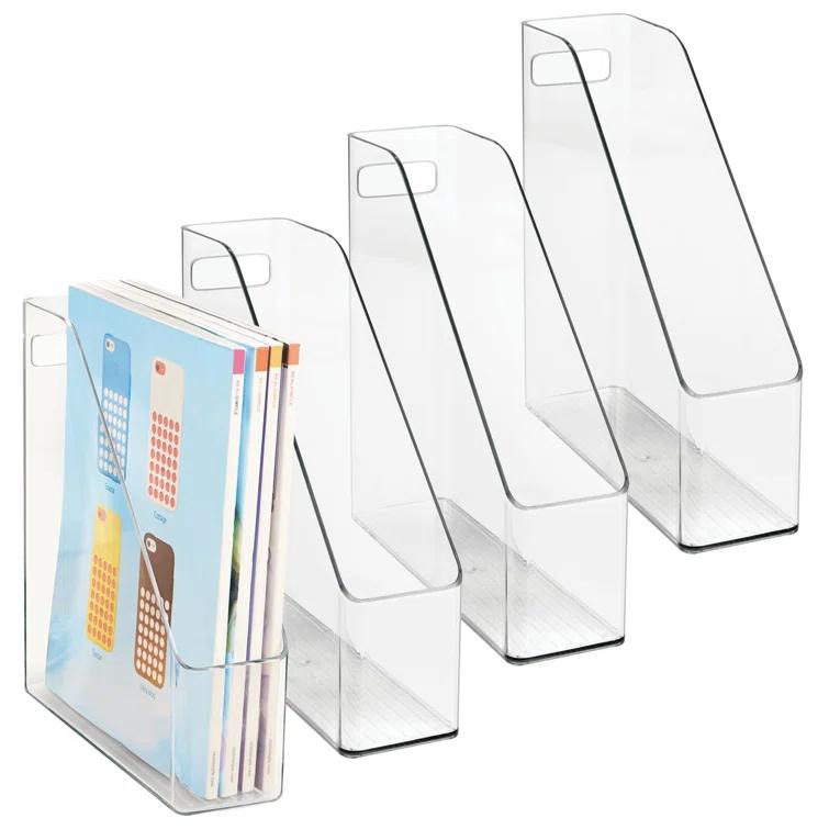 mDesign mDesign Plastic Slim File Folder Storage Organizer with Handle (Set of 4)