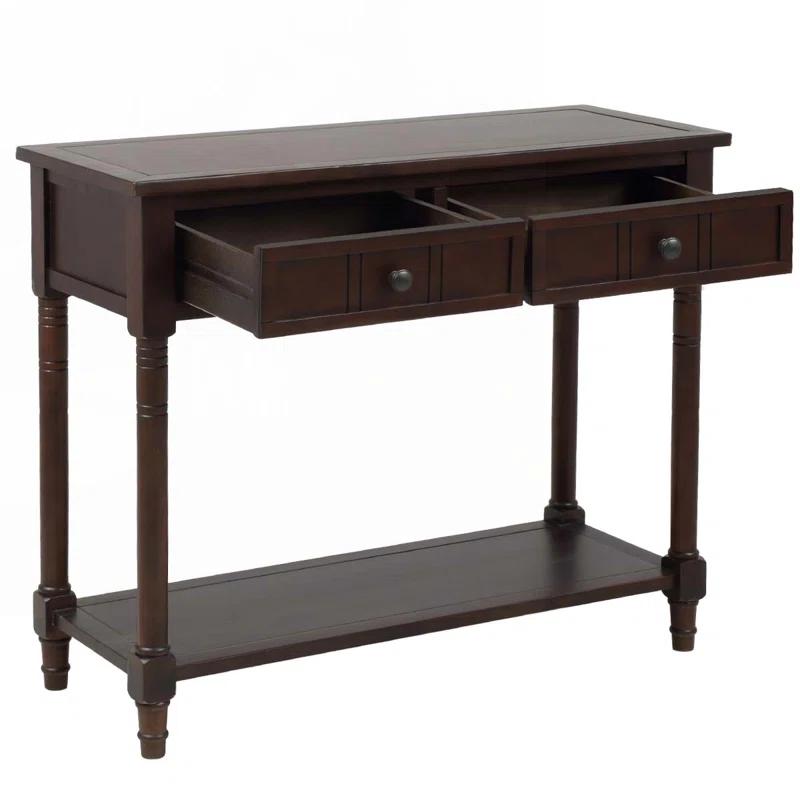 Alcott Hill® Wood Console Table with Two Drawers, Bottom Shelf