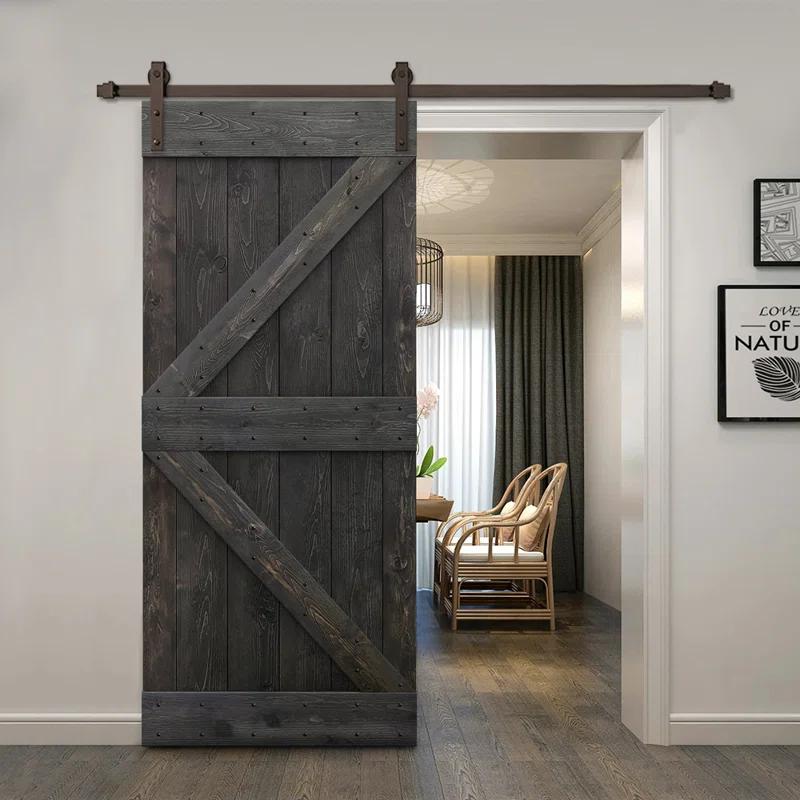 Calhome 84'' Solid Wood Paneled Painted without Installation Hardware Kit Barn Door