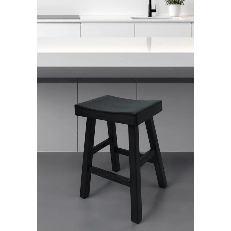 HomeRoots 25" Black Solid Wood Backless Counter Height Bar Chair