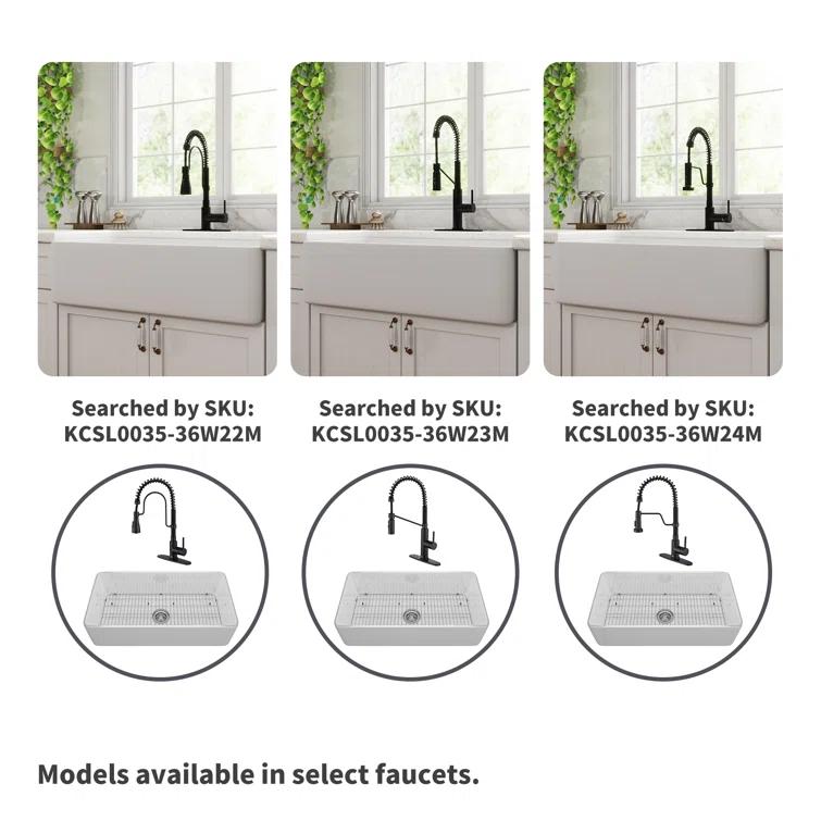 CASAINC CASAINC Single Bowl White Fireclay Farmhouse Kitchen Sink With Faucet Included KCSL0035-36W22M