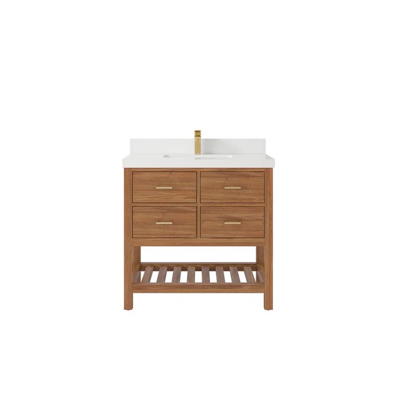 Willow Collections Parker Teak 36'' Single Bathroom Vanity with Quartz Top