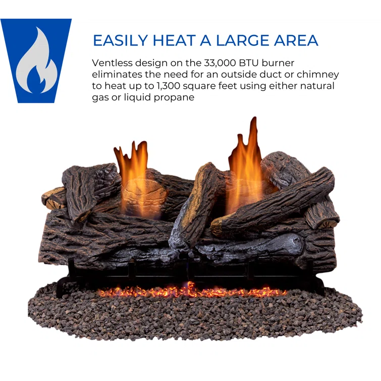Duluth Forge Duluth Forge Vent less Dual Fuel Gas Log Set, Stacked Oak, T-Stat Control