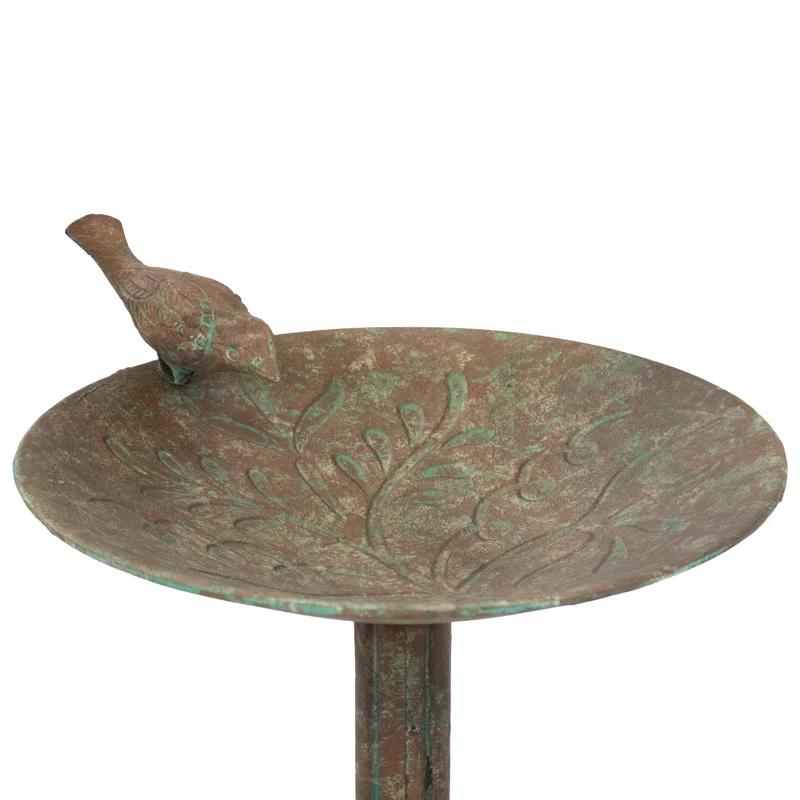 SunnyDaze Decor Ivy and Sage Freestanding Cast Aluminum Outdoor Bird Bath - Rustic Patina