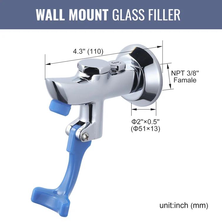 ARCORA Brass Commercial Wall Mounted Pot Filler Faucet, Push-Back Water Bottle Filling Station Female Inlet AR42033C-F