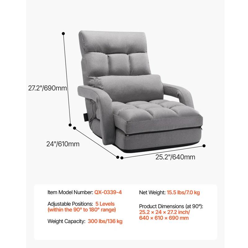 Trule Floor Chair with 5 Adjustable Position and Armrest Floor Gaming Chair Gray