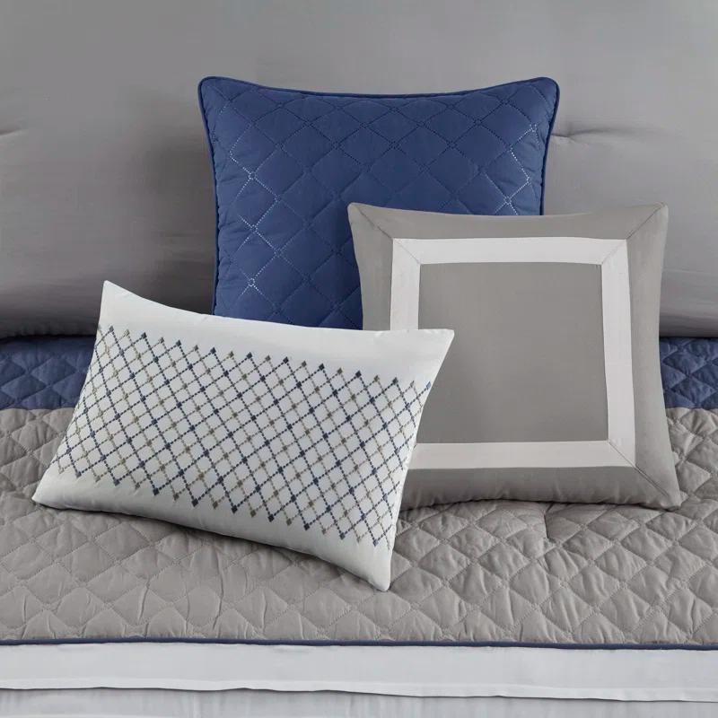 Madison Park Jenson 7 Piece Color Block Stripe Comforter Set with Throw Pillows