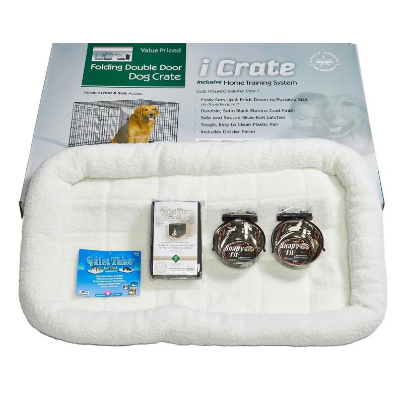 Midwest Homes For Pets MidWest Homes for Pets iCrate Dog Crate Starter Kit / Includes Dog Crate, Bed, 2 Bowls, Crate Cover