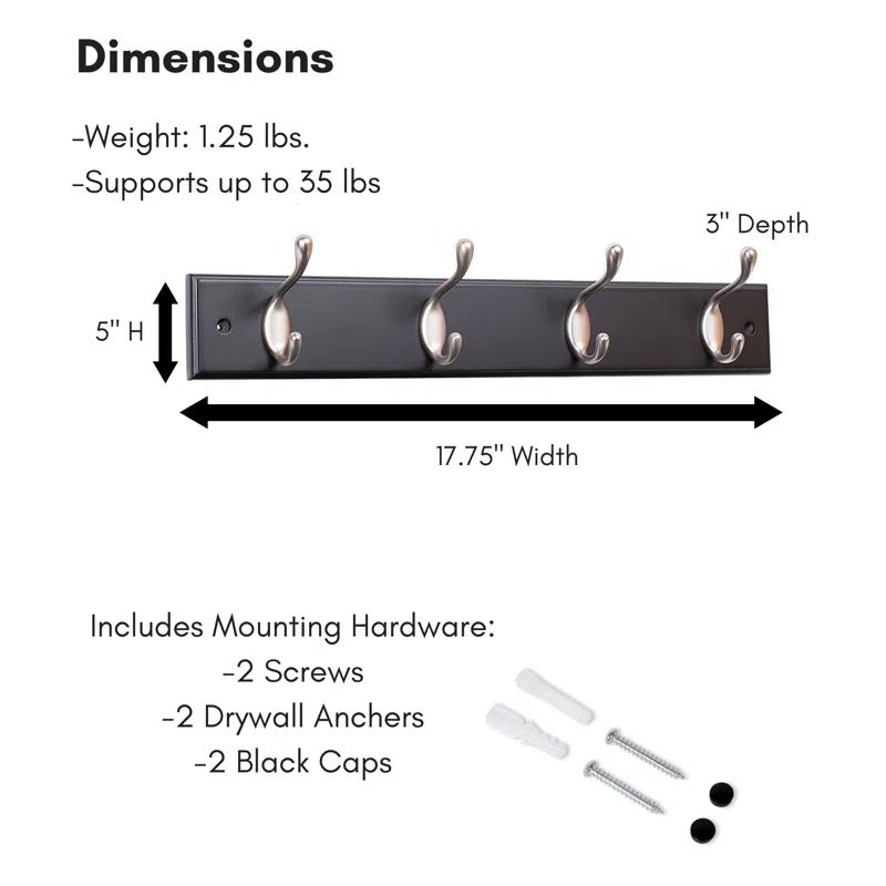BirdRock Home Wall 4 - Hook Wall Mounted Coat Rack