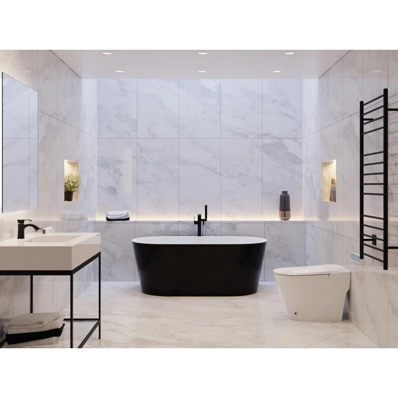 ANZZI FT-AZ098-59BK ANZZI Chand Series 59 Inch Acrylic Freestanding Pre-Plumbed Solid Deep Soaker Stand Alone Bathtub With Built-In Overflow And Drain In Black/White