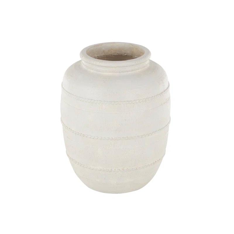 Tucson Magnesium Oxide Distressed Decorative Vase with Raised Braided Accents