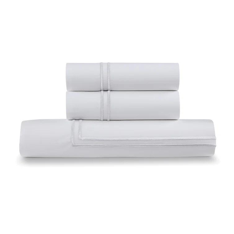 Ella Jayne Home Ella Jayne Cotton Duvet Cover with Satin Satin Stitching 3-Piece Set, White with White Satin Stitching