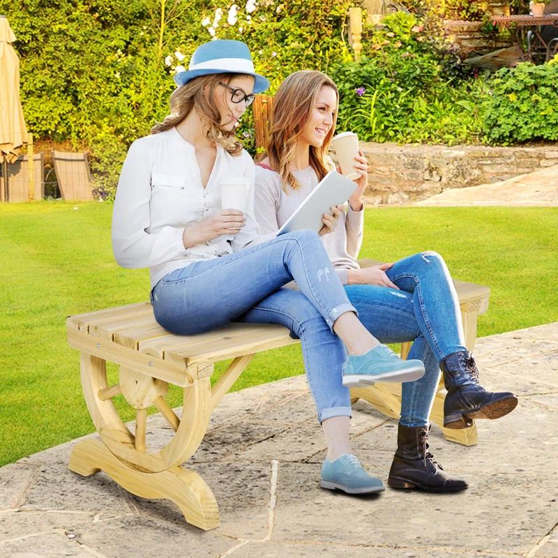 Millwood Pines Outdoor Wagon Wheel Porch Bench For Backyard Garden