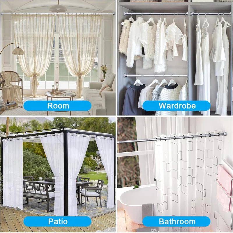 OUMIKEJI Shower Curtain Rod, 27-76 Inch Adjustable Tension Spring, Shower Curtain Rod Tension, Premium Stainless Steel, Anti-Slip, No Drilling, No Rust, For Bathroom, Silver