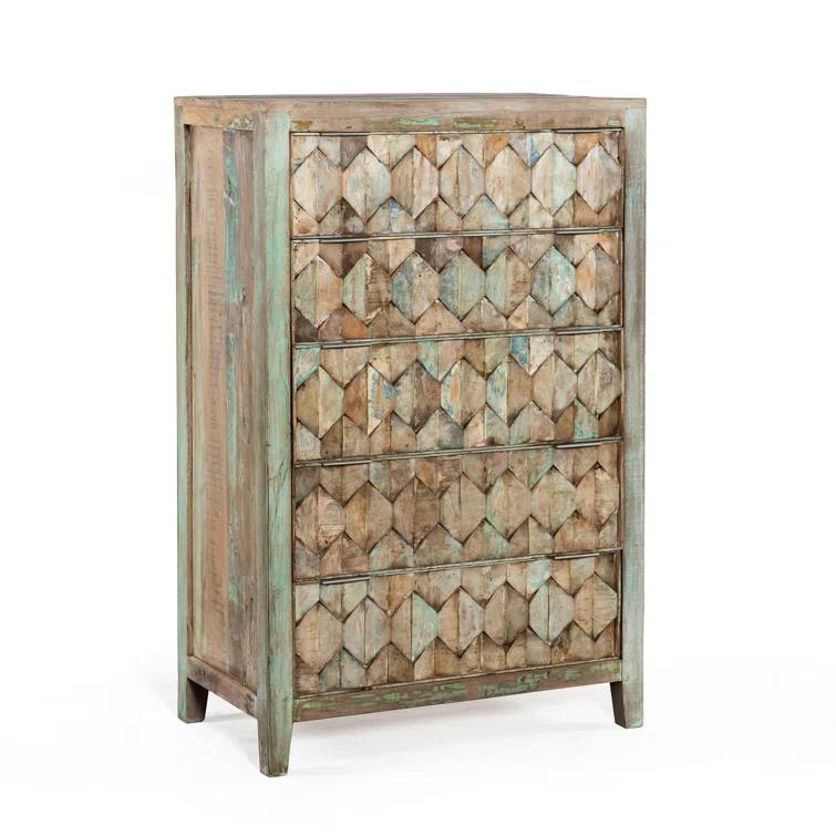 Cordoba Vintage Teal 5-Drawer Vertical Teak Dresser