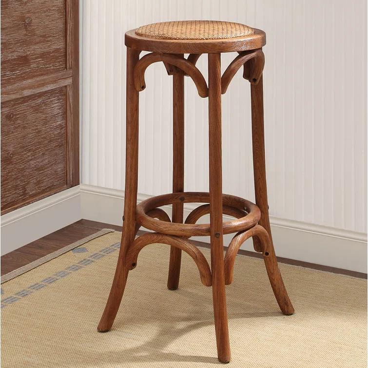 Dovecove Fredericksburg Round Rattan Seat Counter Stool with Solid Wood Frame