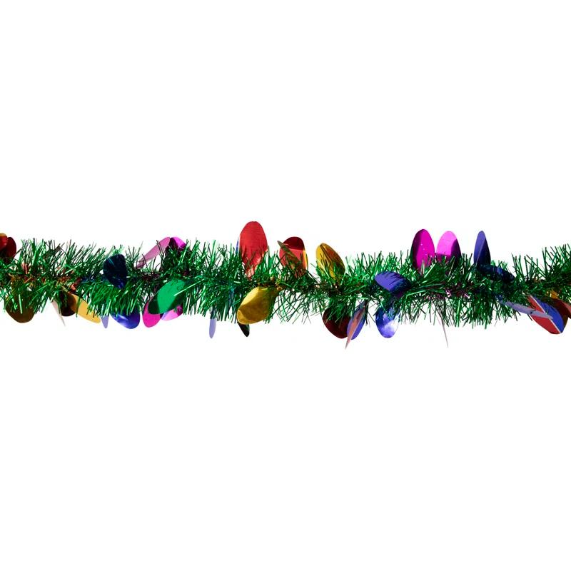 Northlight Seasonal 50' x 2" Green and Multi-Color Christmas Light Bulb Wrapped Tinsel Garland - Unlit