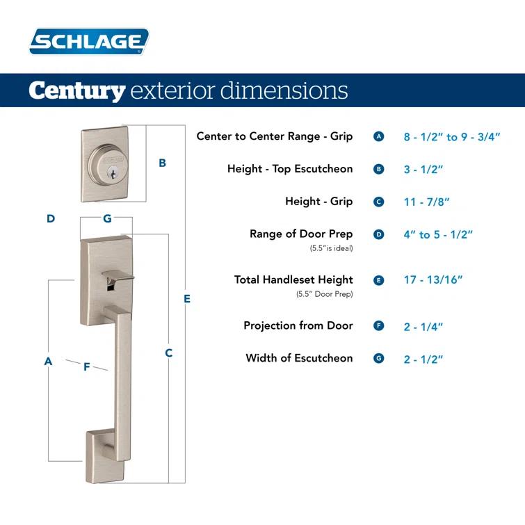 Schlage Century Handleset with Single Cylinder Deadbolt and Latitude Door Lever and Rosette