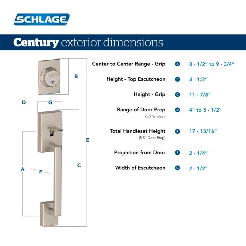 Schlage Century Handleset with Single Cylinder Deadbolt and Latitude Door Lever and Rosette