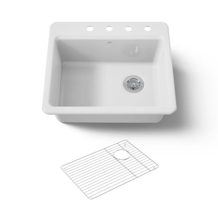 Kohler Riverby 25" L x 22" W x 9-5/8" Bar Kitchen Sink with Basin Rack K-5872-4A1-0