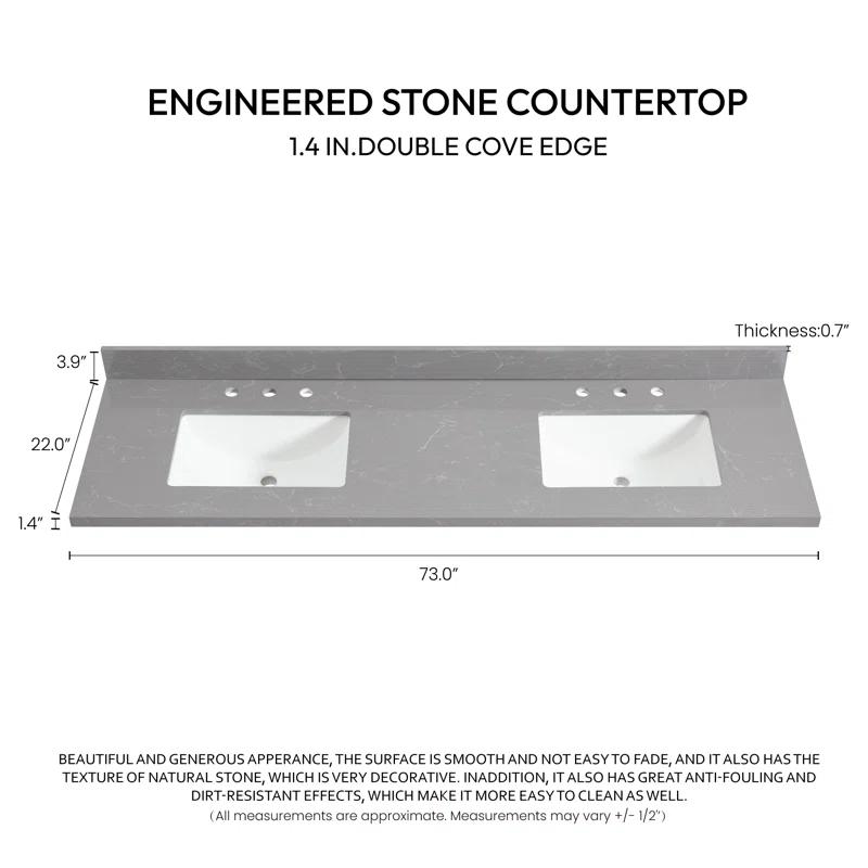 Vinnova Jaen 73'' Stone Double Bathroom Vanity Top with Sink
