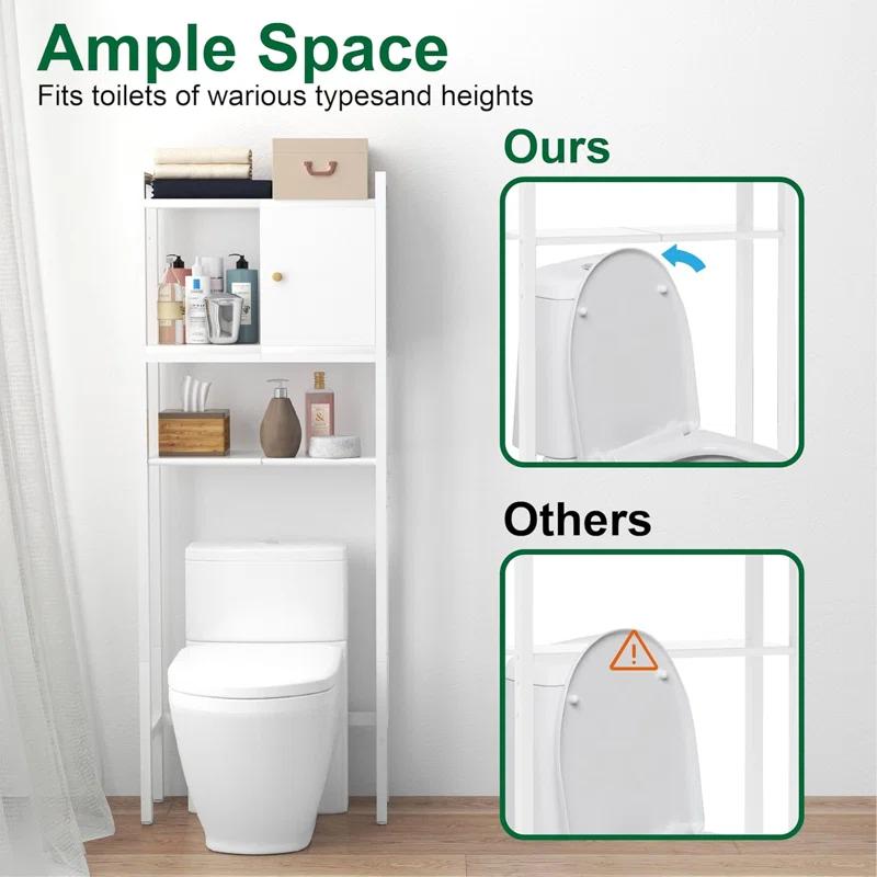 Over-The-Toilet Storage, 3 Tier Bathroom Organizer Shelf, Organizer With Adjustable Shelves And Wooden Cabinet, Multifunctional Over The Toilet Rack, Wood