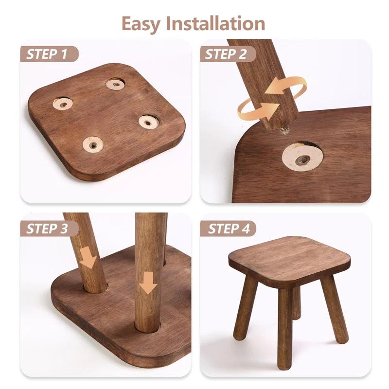 Millwood Pines Small Wooden Stool With Four Detachable And Assembled Legs Nicely Balanced (Classic 9.3Inch)