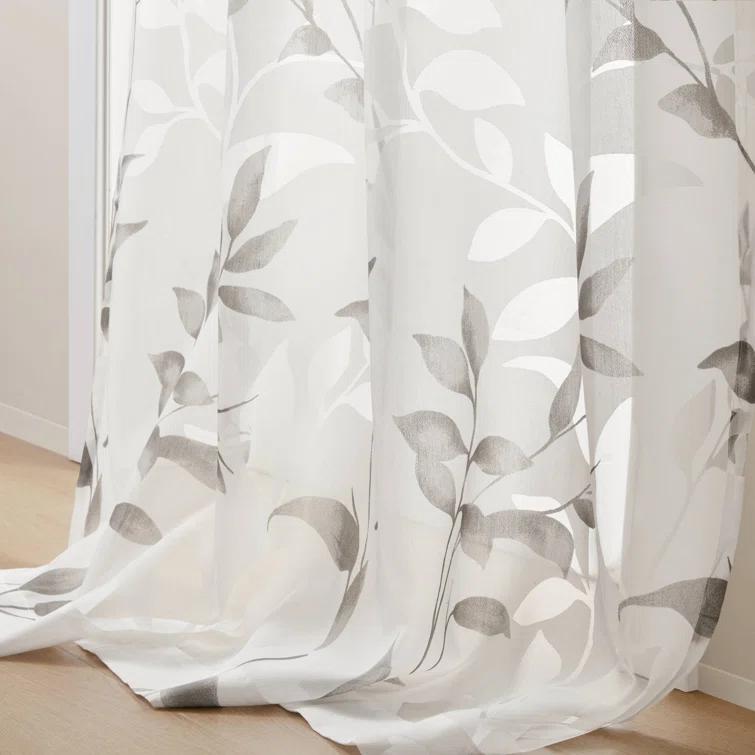 Madison Park Cecily Floral Printed Burnout Sheer Grommet Single Curtain Panel