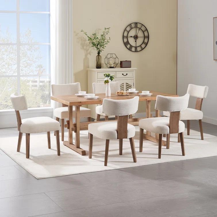 Gracie Oaks Inelda Mid Century Upholstered Dining Chairs Side Chairs Farmhouse Faux Leather Dining Chair with Wood Legs (Set of 2)