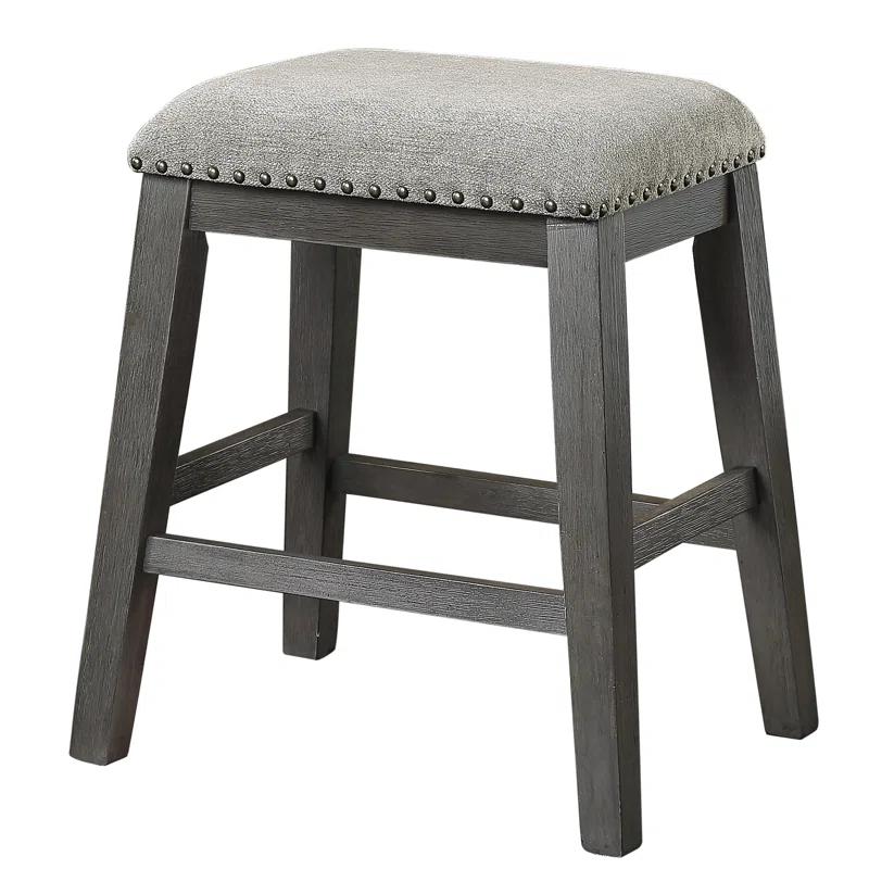 Rosdorf Park Set of 2 Counter Height Barstools – Gray Chenille Upholstery, Nailhead Trim, and Wire-Brushed Acacia Legs for Casual Dining (Set of 2)