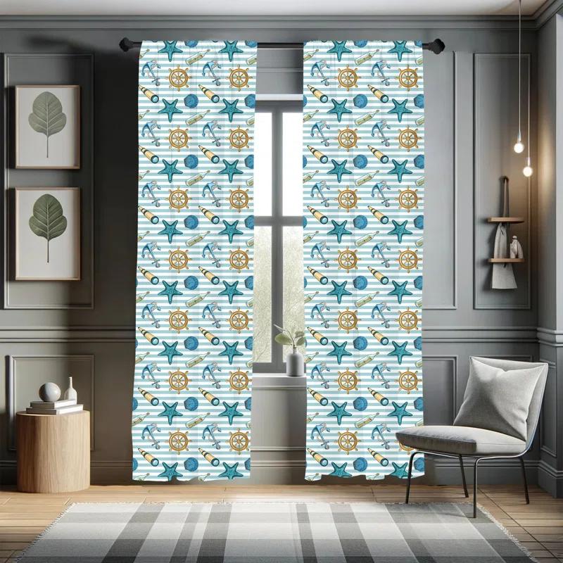 Ambesonne Nautical Striped Semi-Sheer Rod Pocket Curtain Panels (Set of 2)