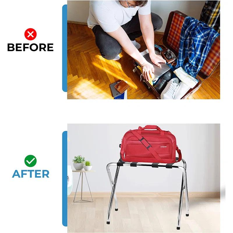 USTECH USTECH Luggage Rack-Single Tier, DIY, Storage Organizer, Chrome, Pack of 1