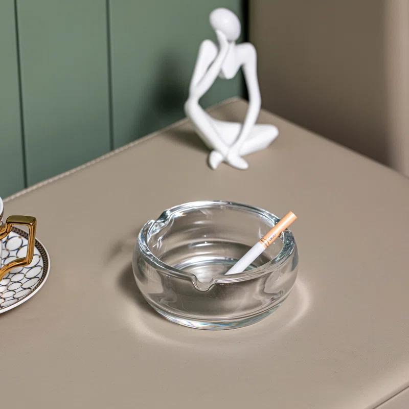 Basicwise Basicwise Elegant Glass Round Portable And Modern Ashtray - Perfect For Smokers And As A Decorative Accent For Home, Office, Porch Or Patio - Cigarette Holder For Both Indoor And Outdoor Use