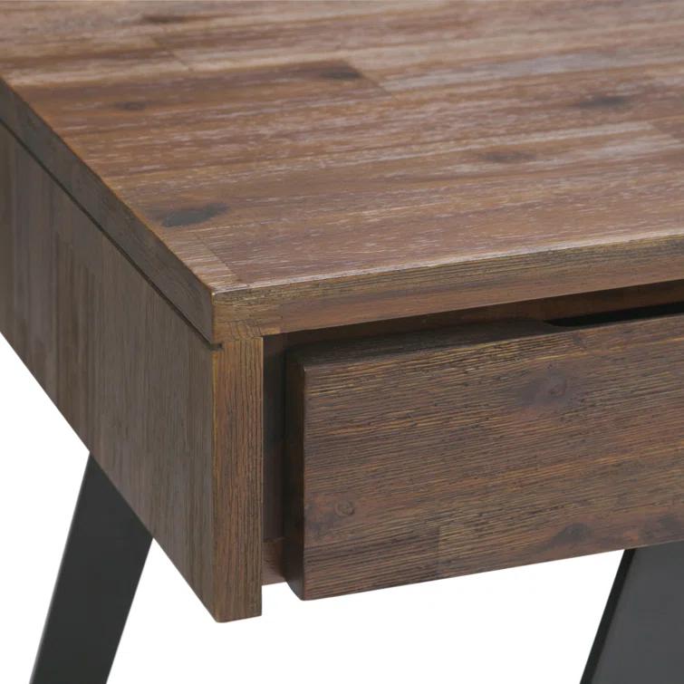 Simpli Home Lowry Solid Acacia Wood Desk, Industrial Style with Keyboard Tray and 2 Drawers