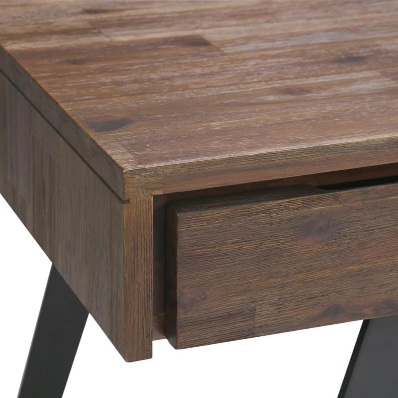 Simpli Home Lowry Solid Acacia Wood Desk, Industrial Style with Keyboard Tray and 2 Drawers