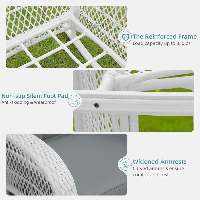 Beachcrest Home™ Beachcrest Home Outdoor Wicker Rocking Chairs Set Of 2, Rattan Patio Rocker Chairs With Thick Cushions And High Back, All-Weather Patio Wicker Chair With Safe Rocking Design For Garden, White Wicker