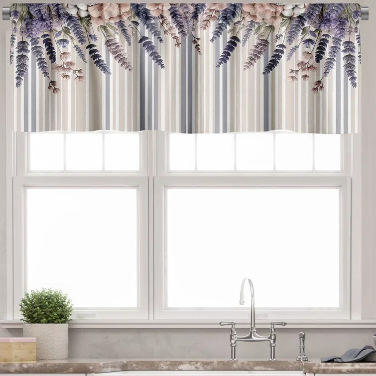 Ambesonne Ambesonne Lavenders Valance Pack of 2 Modern Vertical Stripes Pale Mauve Dark Indigo