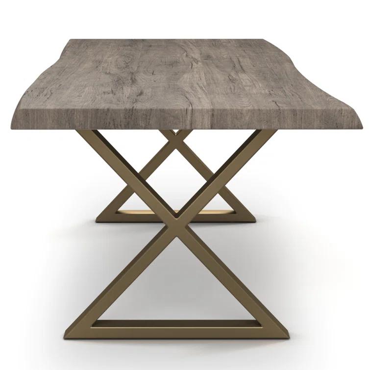 Sandblasted Grey Acacia Wood & Brass 92" Dining Table