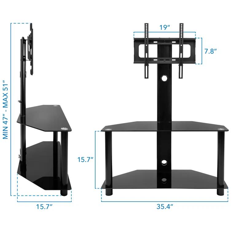Mount-it Mount-It! Height Adjustable Floor TV Stand with Mount and Tempered Glass Shelves | Fits 32 - 55 in.