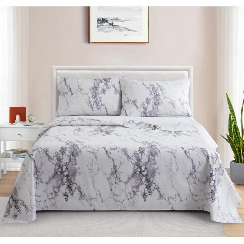 Marina Decoration Percale Machine Printed Marble Sheet Set