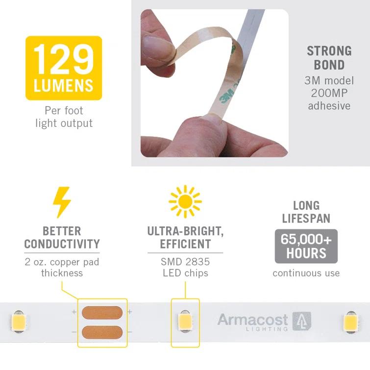 Armacost Lighting RibbonFlex Pro, 12V, 3000K, 30LEDs/M, IP20, 2.5M Under Cabinet Tape Light 141210
